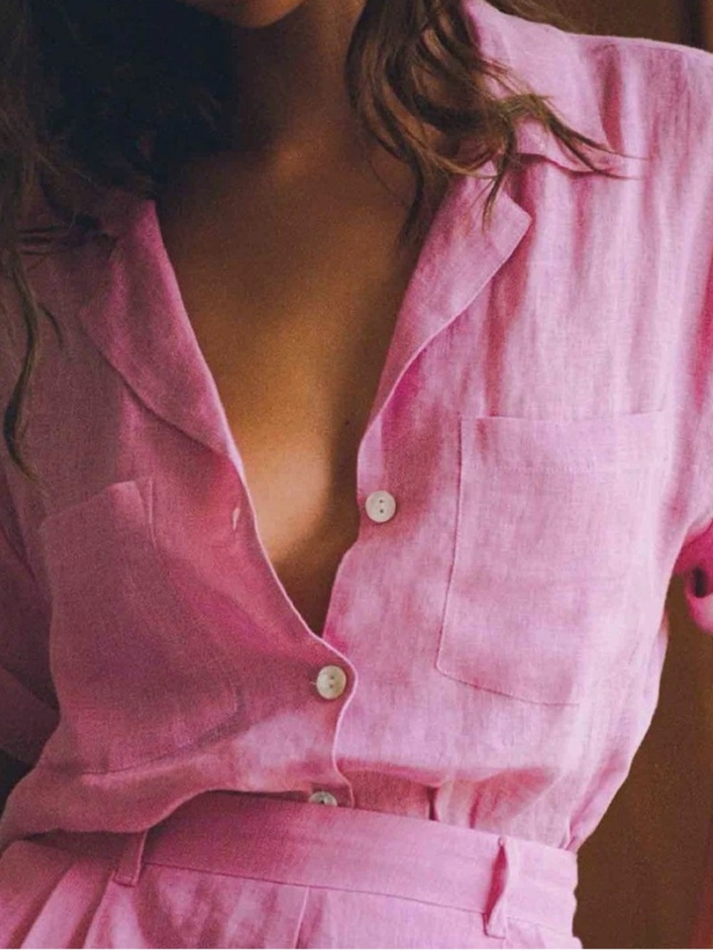NEW Gap Linen Boyfriend Shirt Relaxed Fit Pink XS - Picture 2 of 10